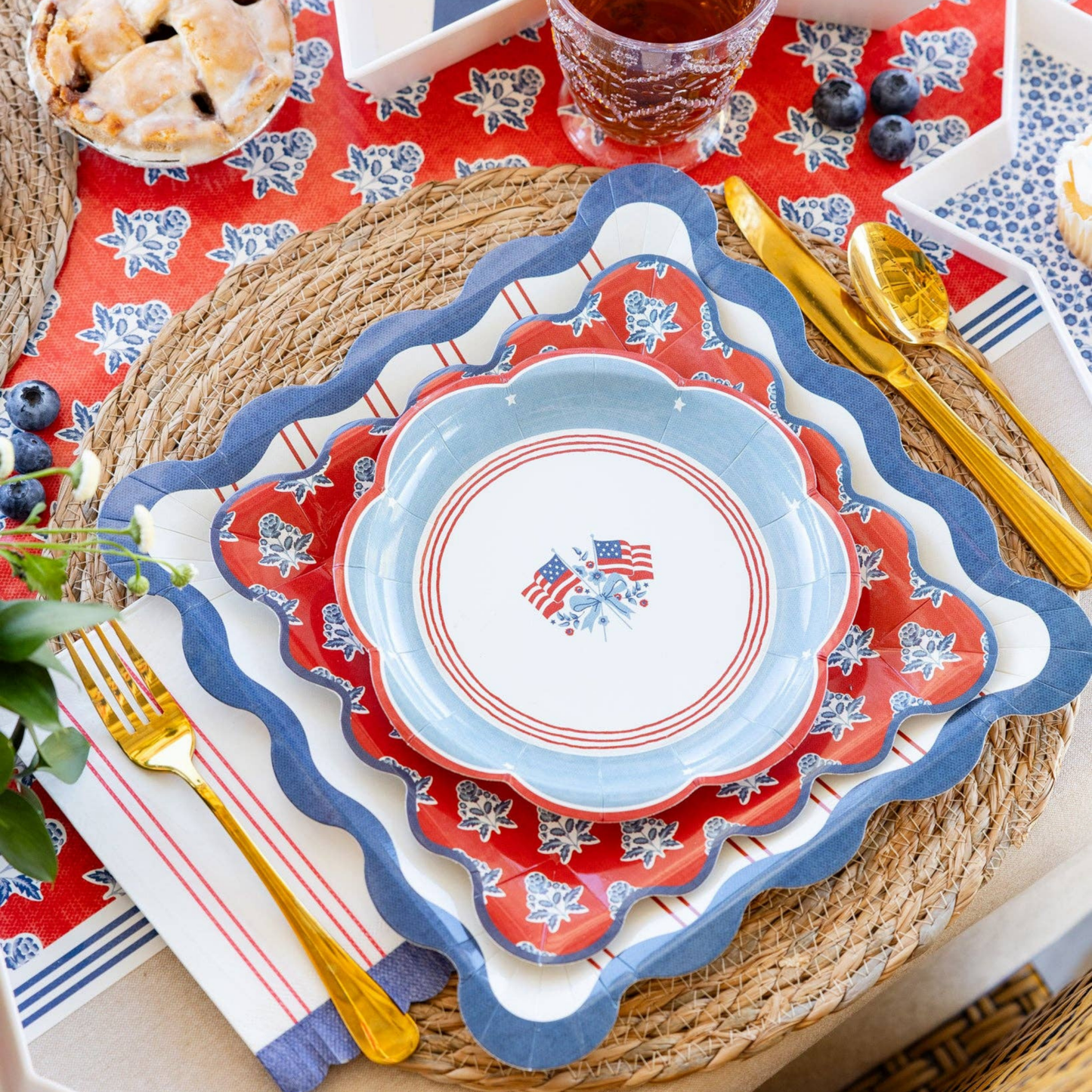 Red Block Floral Paper Plates - Pack of 8 - Hosted by Kelly Gaudreau
