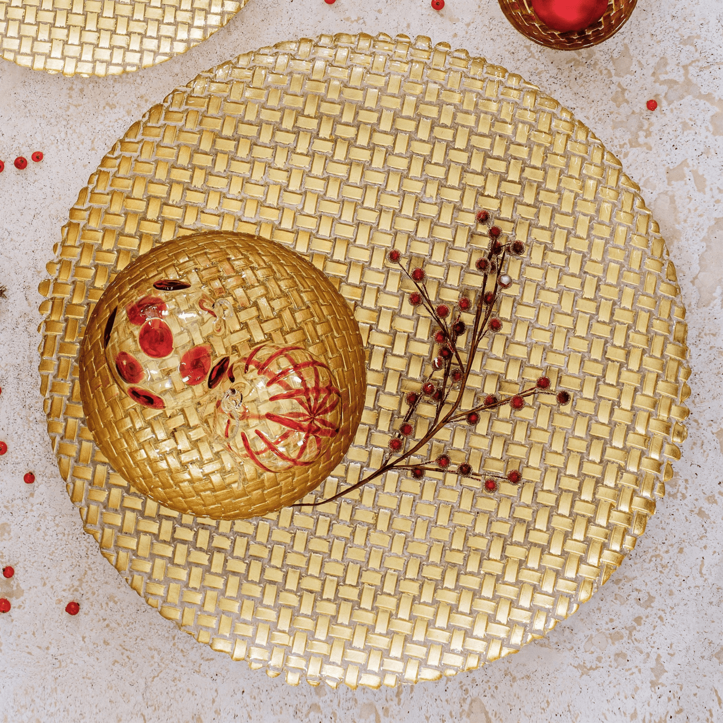 Rufolo Glass Gold Basketweave Large Round Platter - Hosted by Kelly Gaudreau