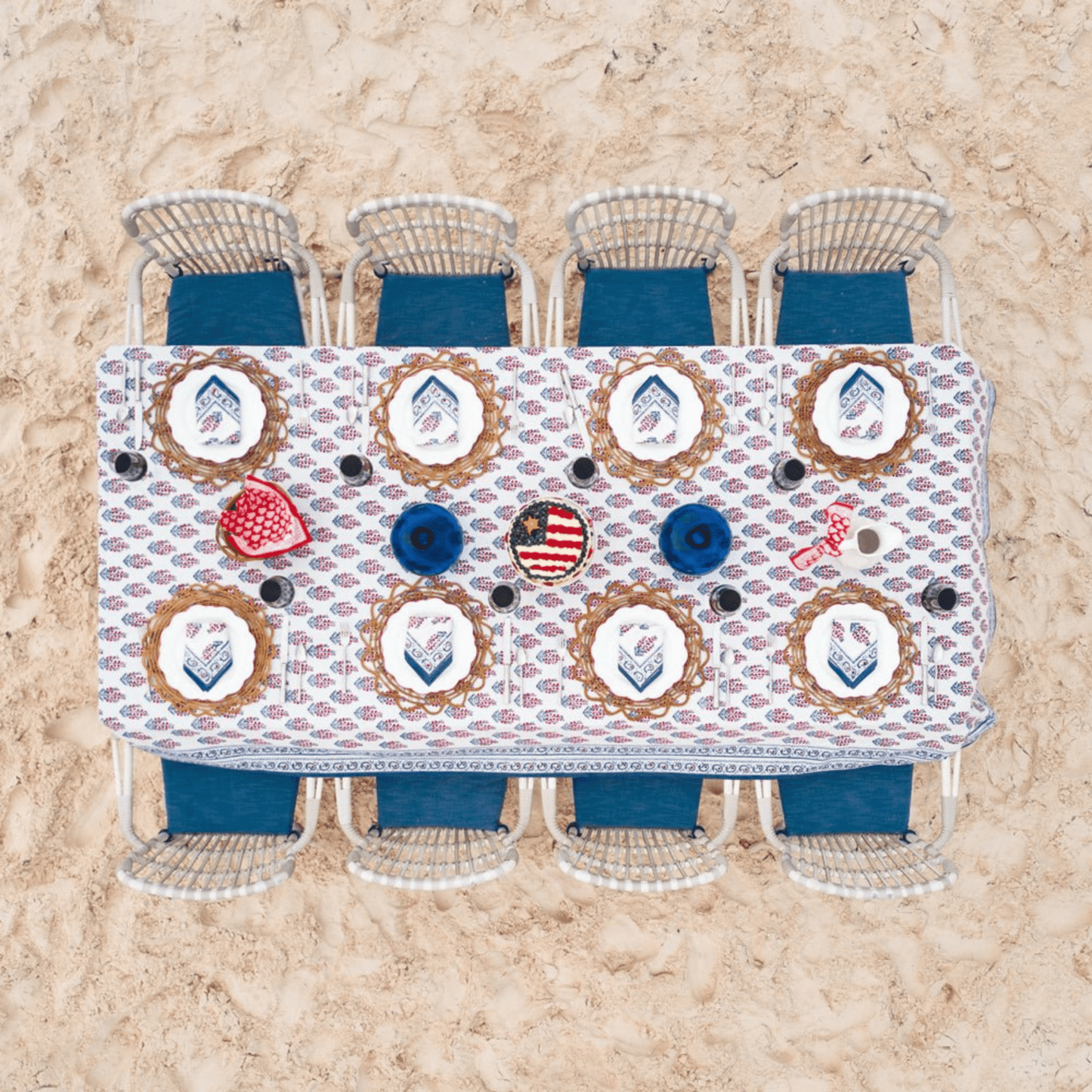 Sagar Red & Blue Tablecloth - Hosted by Kelly Gaudreau