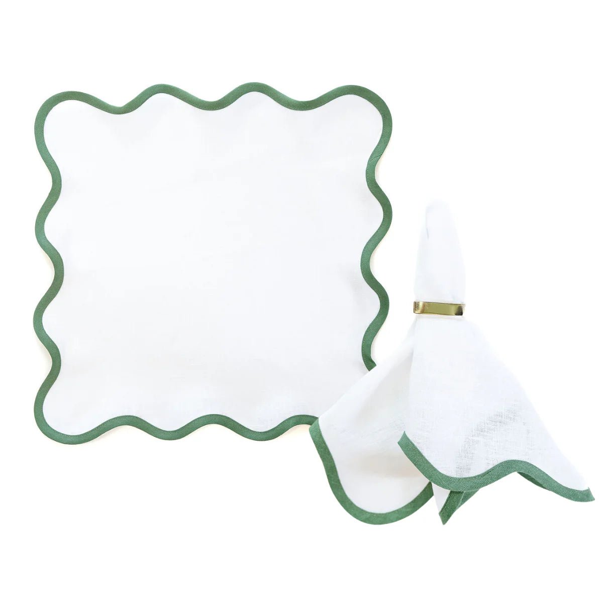 Scalloped Napkin in Lily White with Pine Green Trim Set of 4 - Hosted by Kelly Gaudreau