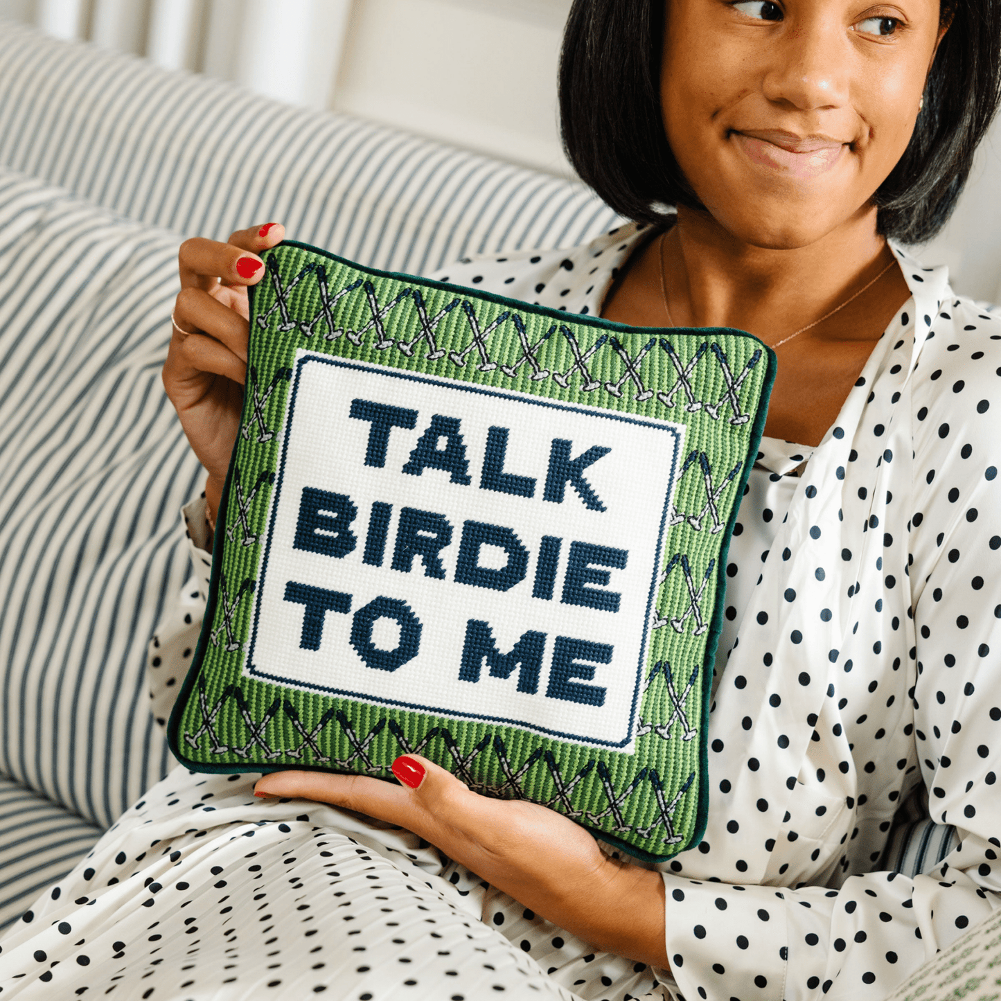 Talk Birdie To Me Needlepoint Pillow - Hosted by Kelly Gaudreau