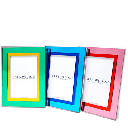 Mirrored Lucite Frame in Yellow and Green