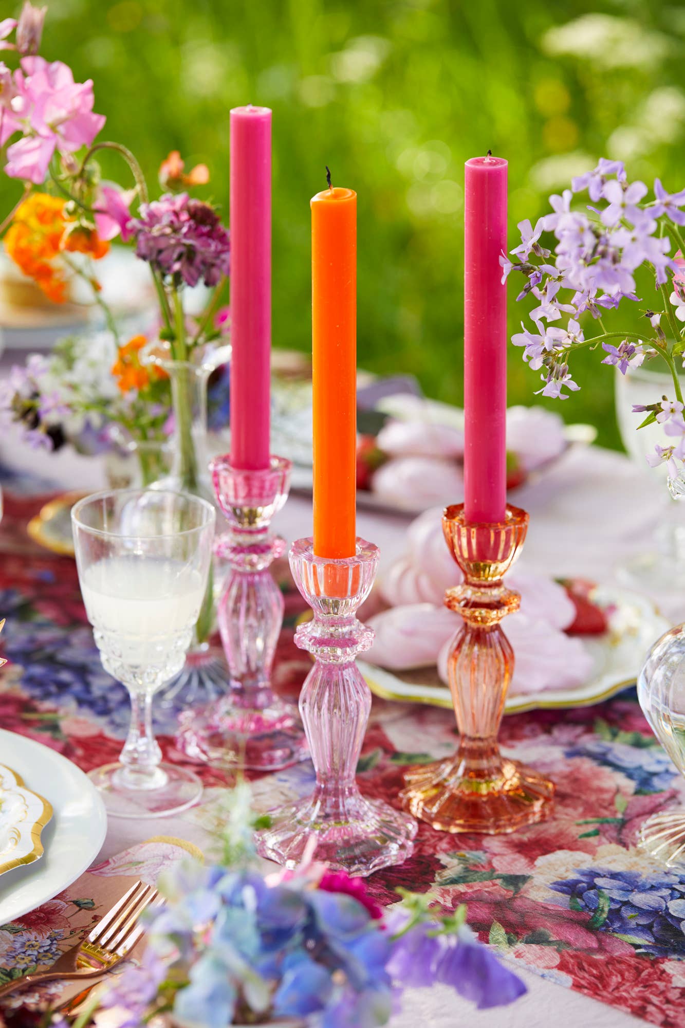 Pink Glass Candlestick Holder