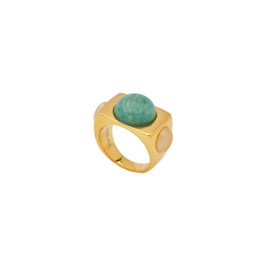 18K Gold - Plated Crown Ring – Amazonite & Moonstone - Hosted by Kelly Gaudreau