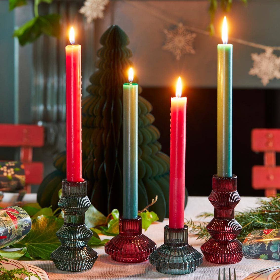 Small Sage Green Glass Candle Holder