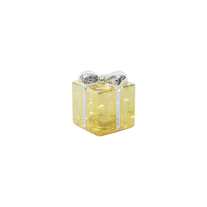 LED Glass Present - Gold with Silver Ribbon