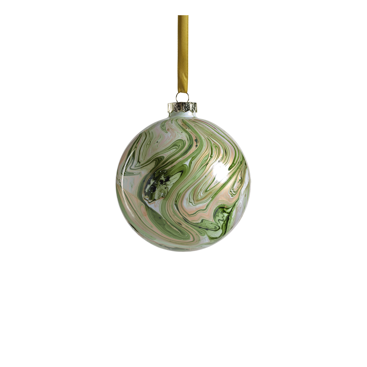 Solid Luster Watercolor Glass Ornament - Green and Gold