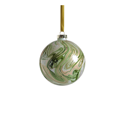 Solid Luster Watercolor Glass Ornament - Green and Gold