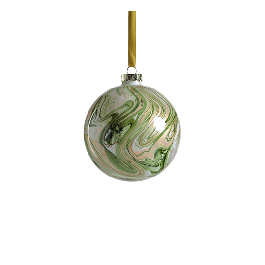 Solid Luster Watercolor Glass Ornament - Green and Gold