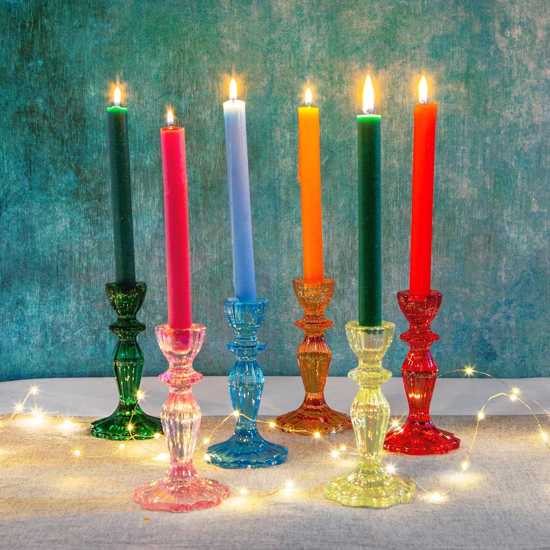 Dark Green Glass Candlestick Holder