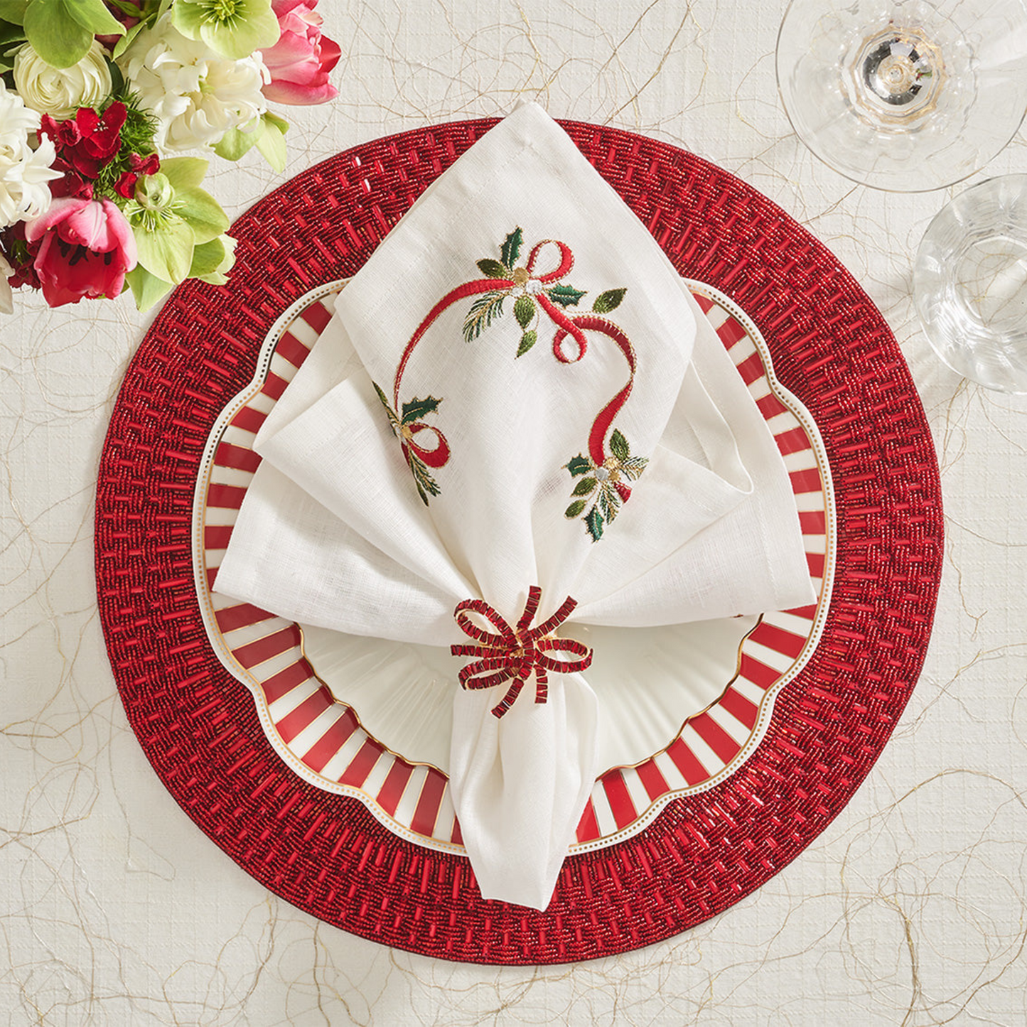 Xmas Ribbon Napkins, Set of 4