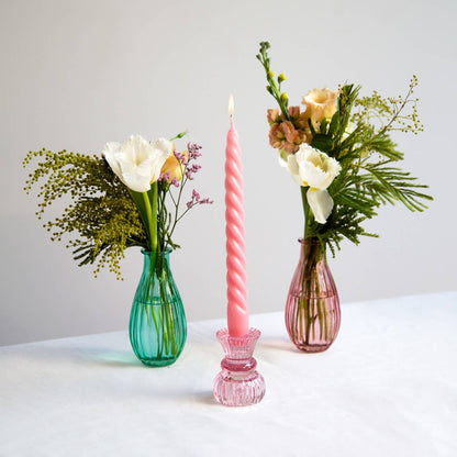 Small Pink Glass Candle Holder