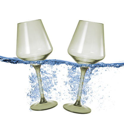 Floating Acrylic Wine Glass in Green Set of 2