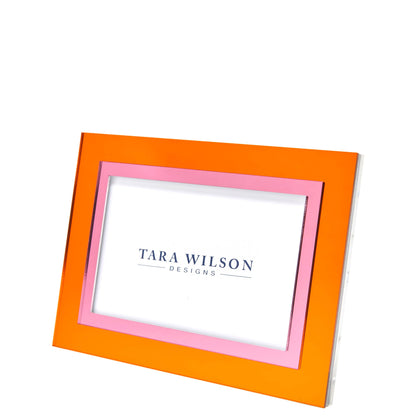 Mirrored Lucite Frame in Orange and Pink