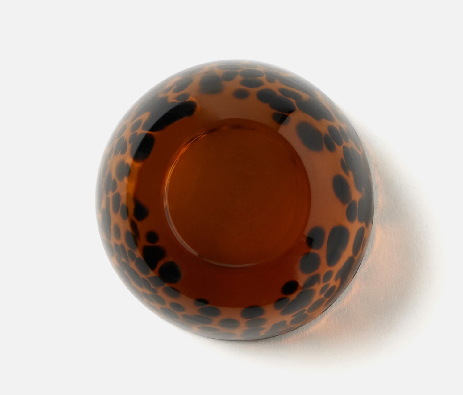 Set of six hand-blown Andrew Tortoise Mini Bowls featuring stylish speckles. Each bowl measures 2.5 inches in diameter and 1 inch in height, adding a unique touch to any dining table. Dishwasher safe with slight variations expected.