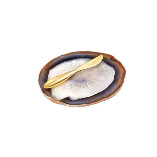 Ita Cheese Plate & Forma Spreader, Sand Agate & Gold