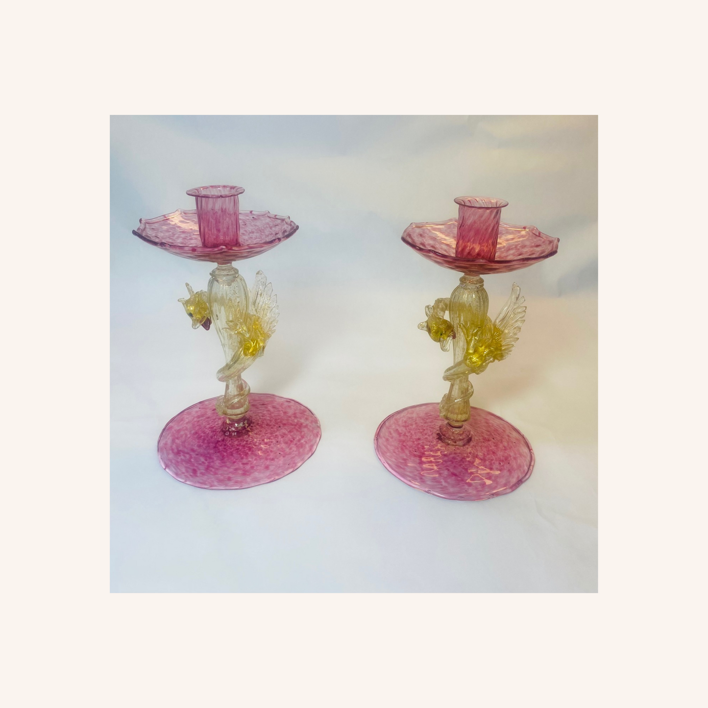 Antique Venetian Murano Purple Glass Dragon Candlesticks