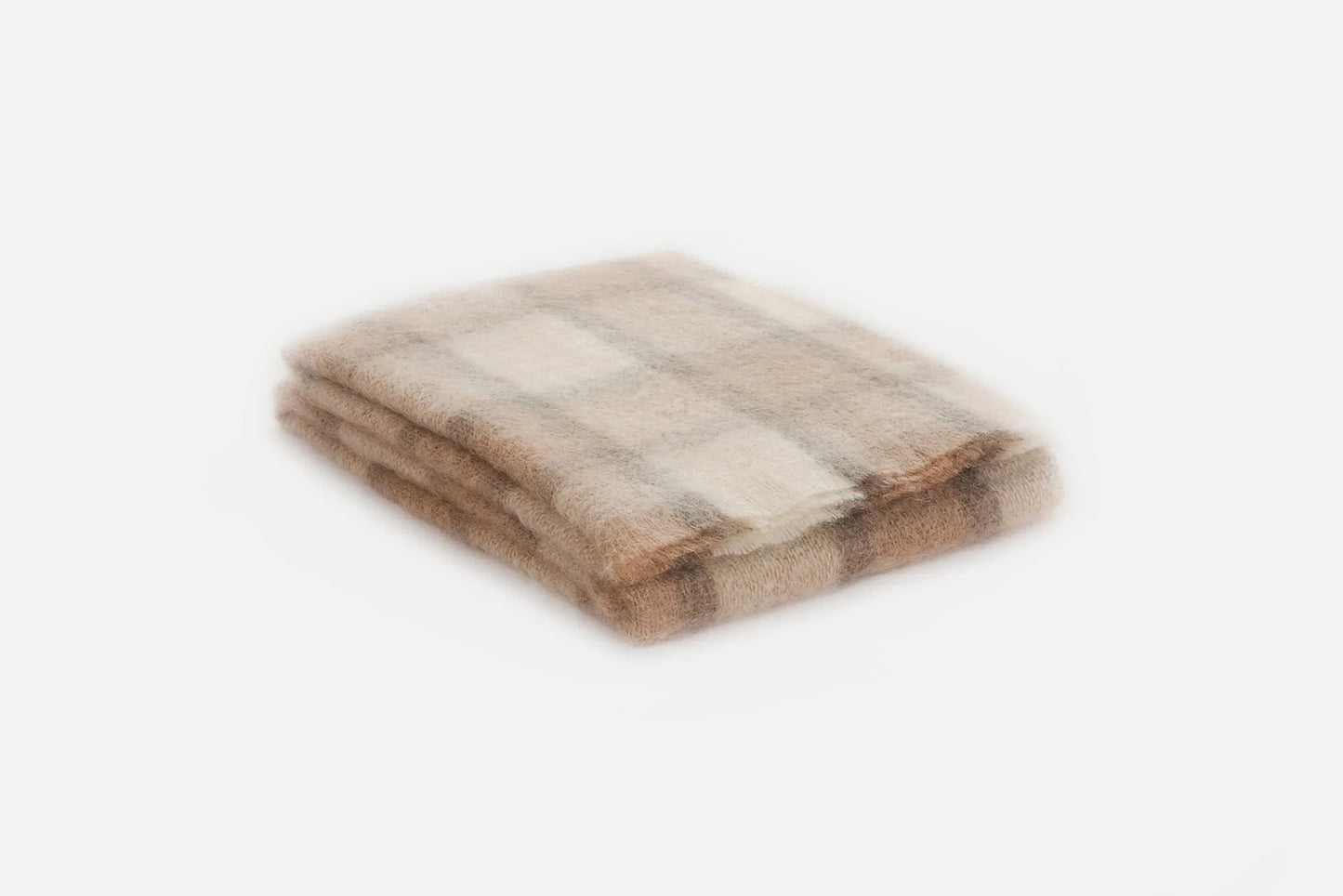 Plaid Drumin Mohair Throw Blanket - Fawn