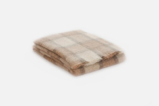 Plaid Drumin Mohair Throw Blanket - Fawn
