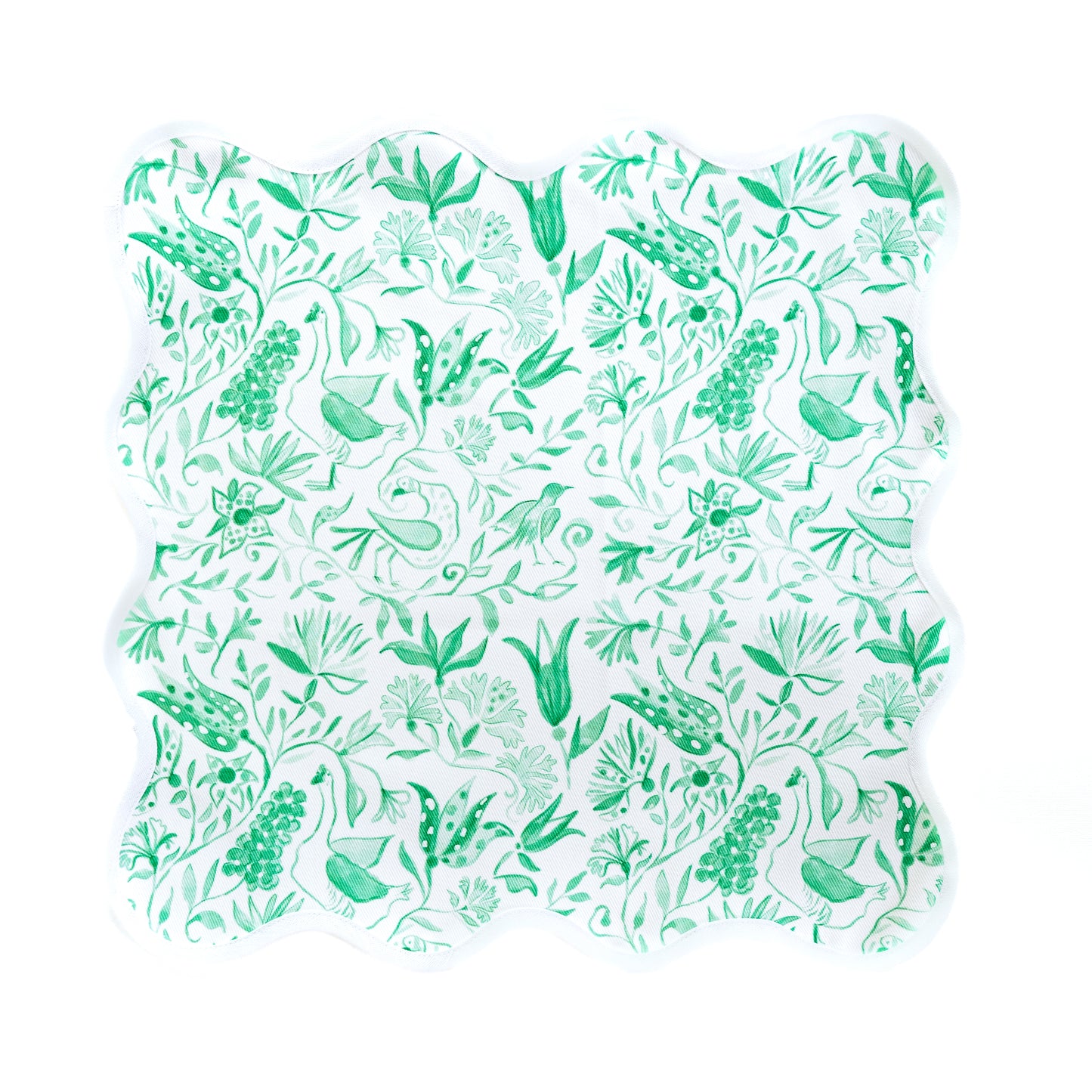 Square Scalloped Placemat-Birds of Paradise- Green Set of 4