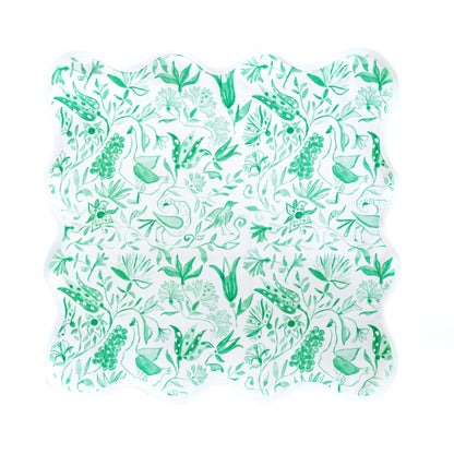 Square Scalloped Placemat-Birds of Paradise- Green Set of 4