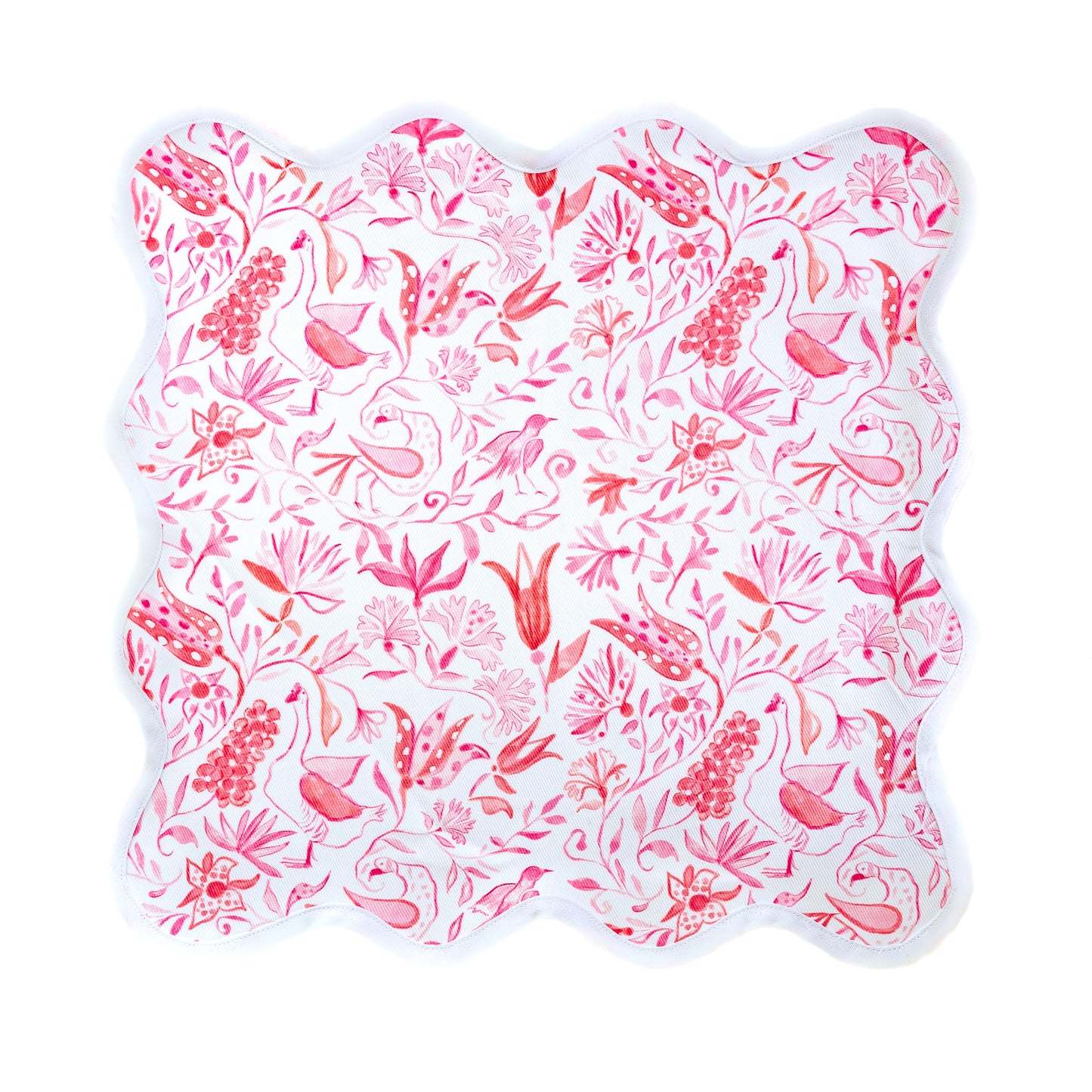 Square Scalloped Placemat-Birds of Paradise- Pink Set of 4