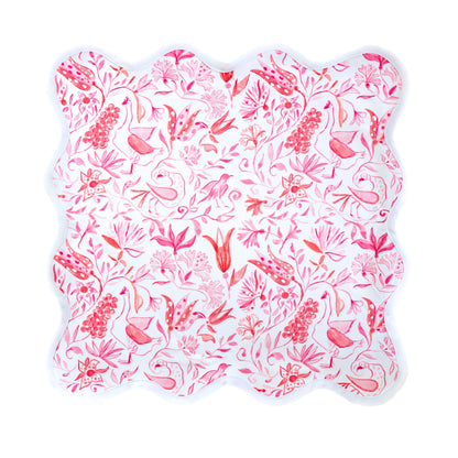 Square Scalloped Placemat-Birds of Paradise- Pink Set of 4