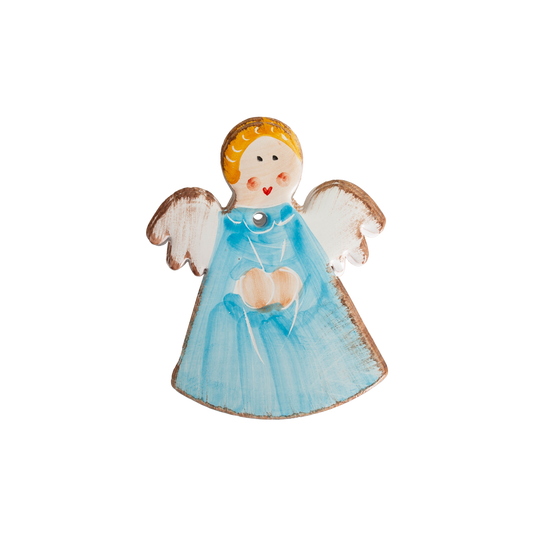 Blue Angel Bread Warmer made of natural terracotta, hand-crafted in Italy to keep bread and buns warm; angel shape for a stylish addition to any bread basket.