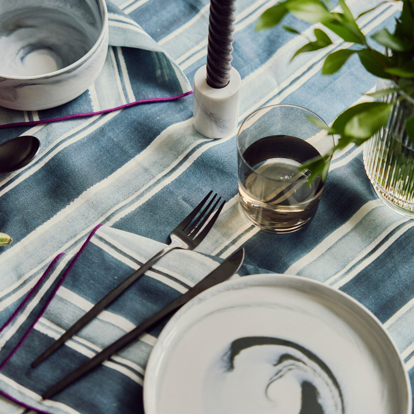 Blue/grey Stripe Tablecloth