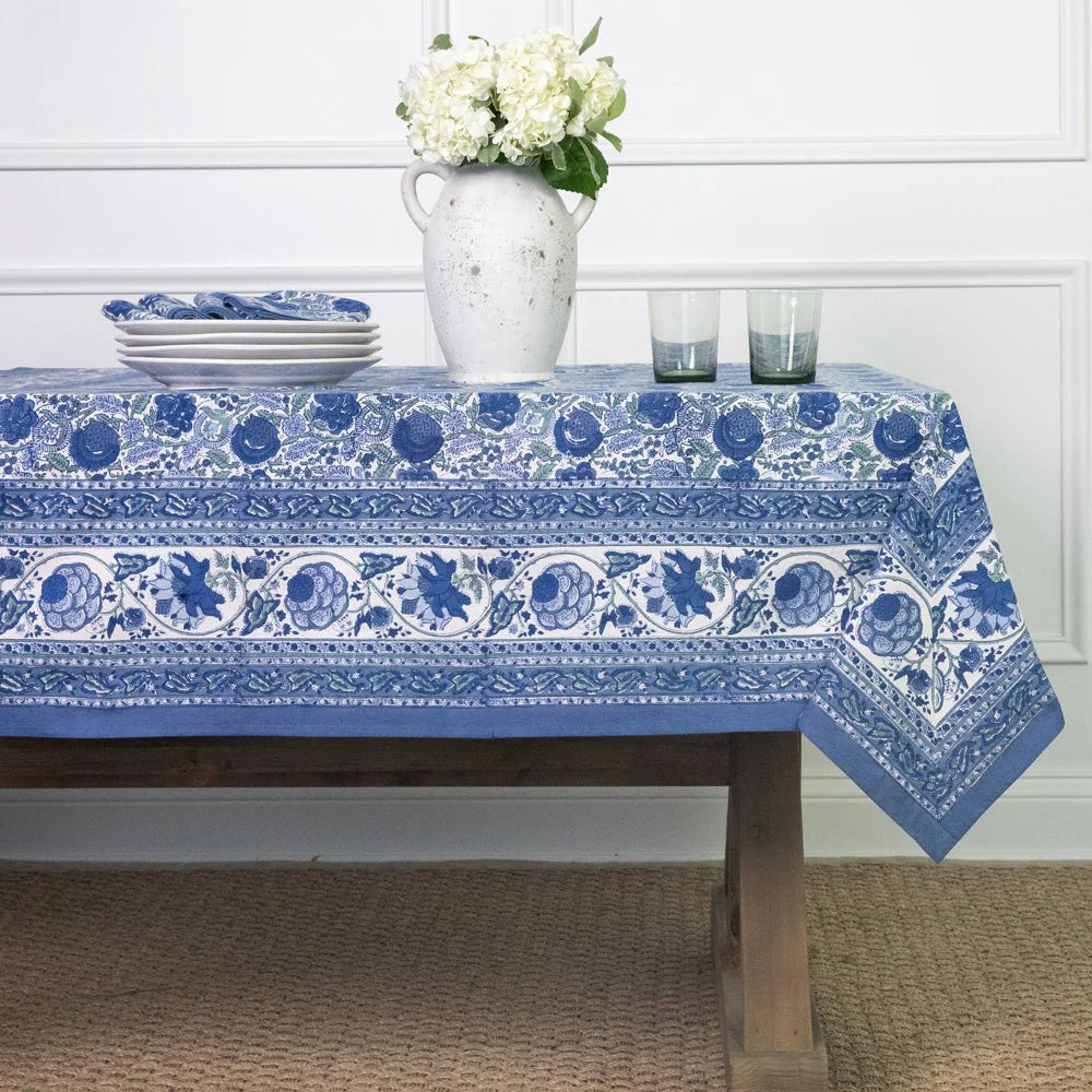 Bohemian Floral Azure Blue & Aqua Tablecloth