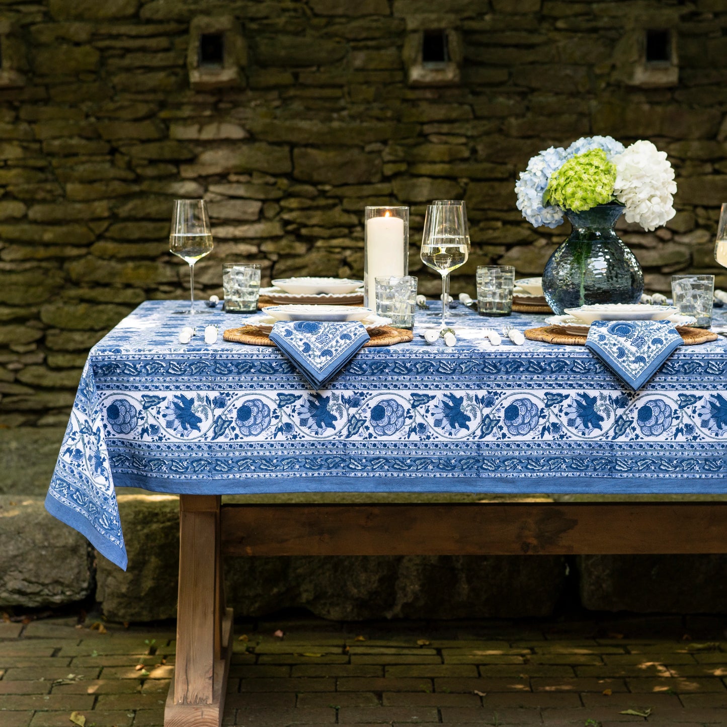 Bohemian Floral Azure Blue & Aqua Tablecloth