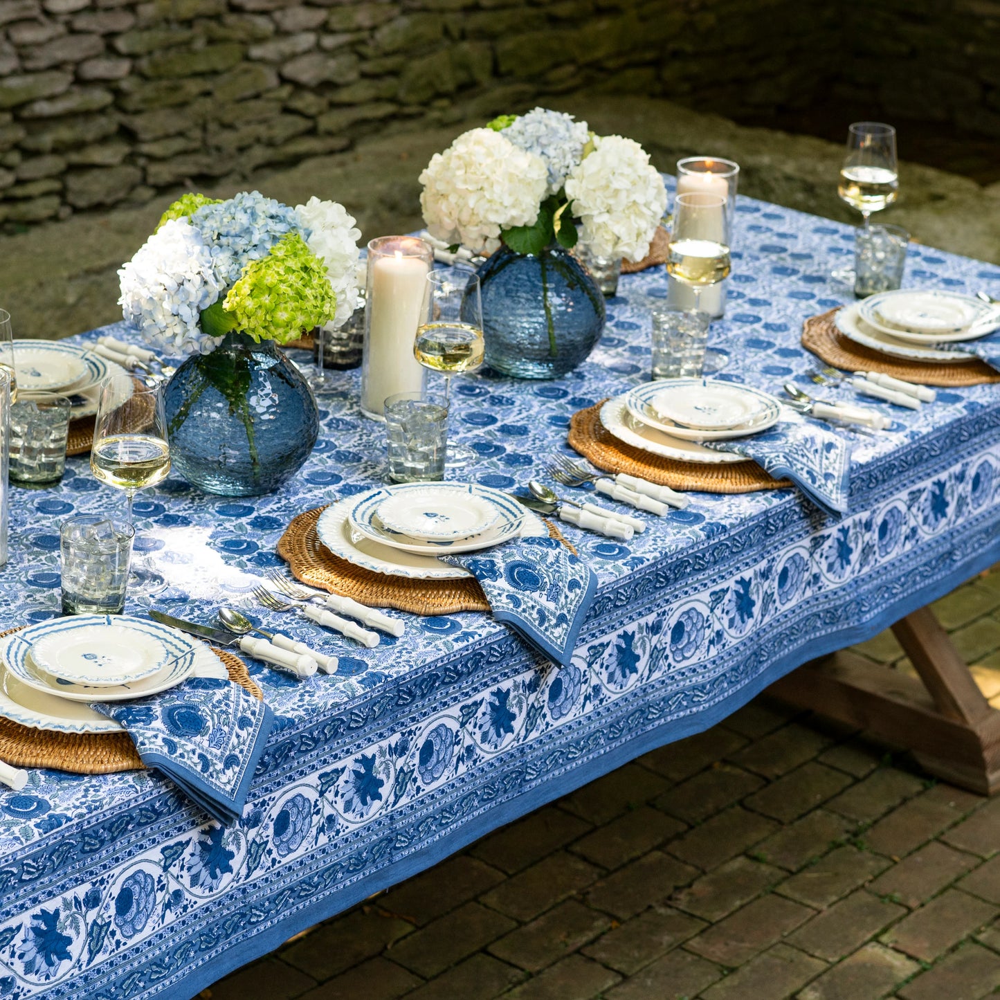 Bohemian Floral Azure Blue & Aqua Tablecloth