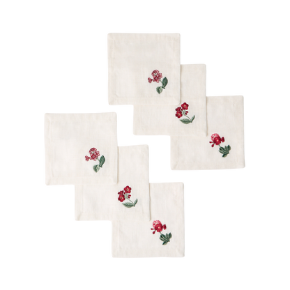 Floral Medley Embroidered Cocktail Linen Napkins - Set of 6