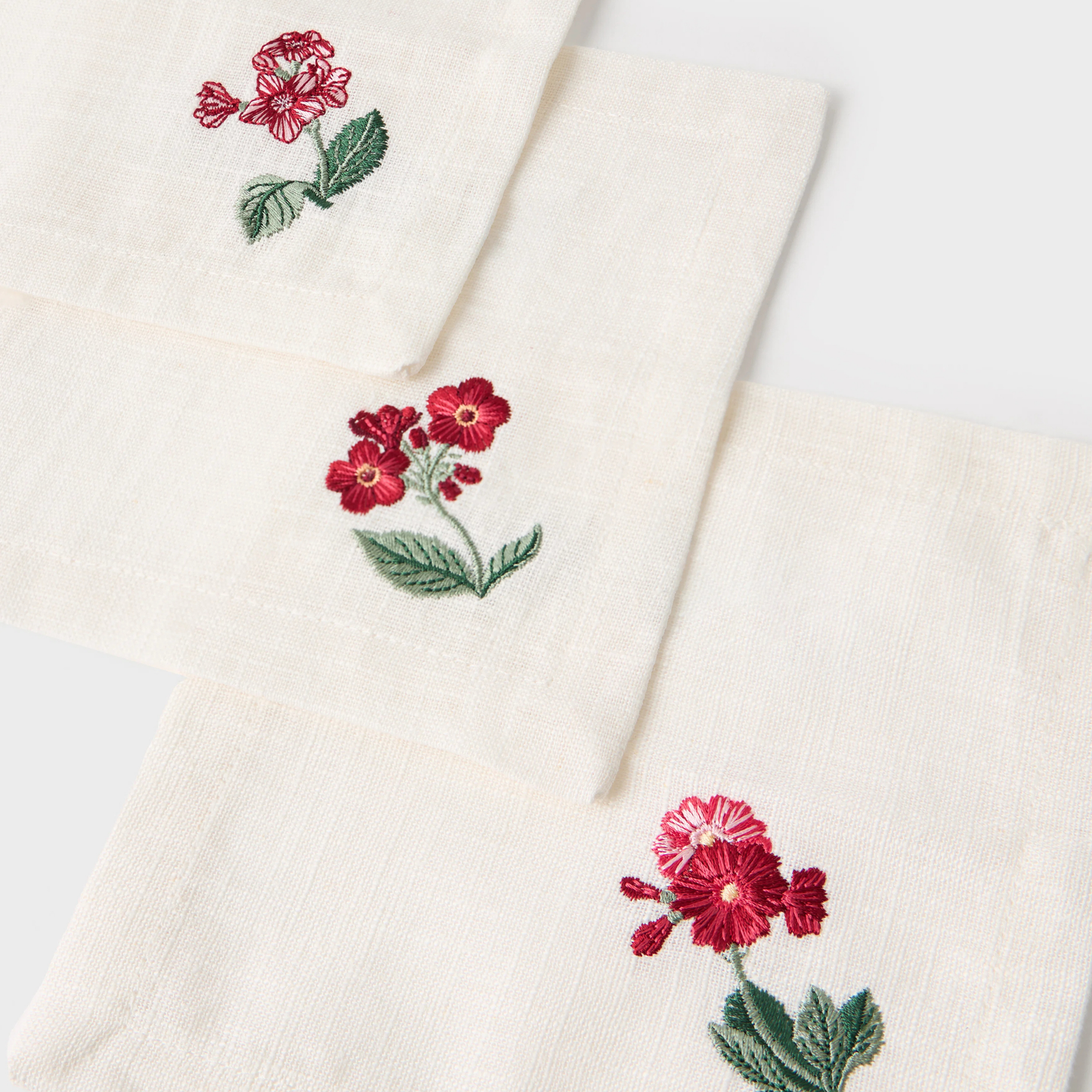 Floral Medley Embroidered Cocktail Linen Napkins - Set of 6