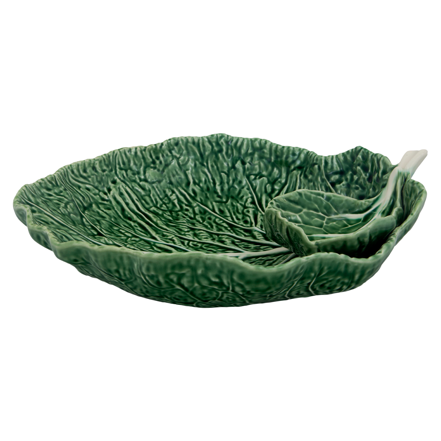 Cabbage Leaf Large Bowl made from green earthenware, designed in the shape of a cabbage leaf. A stylish and functional serving bowl that enhances your dining table with its artistic appeal.