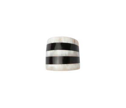 Cameron Napkin Rings, set of 4, made from black-and-white-striped horn. Chic and sophisticated, perfect for elegant table settings. Easy to clean and maintain.