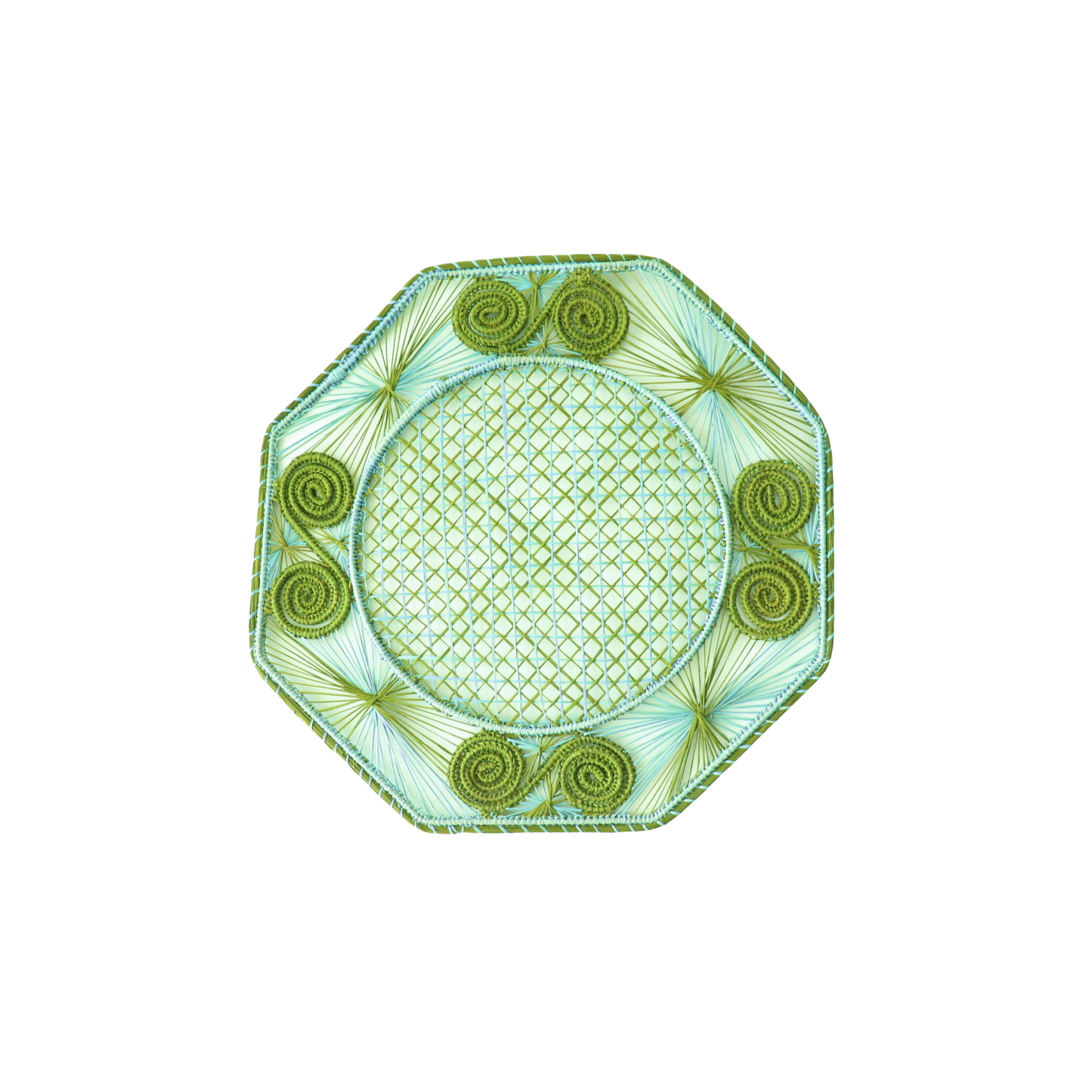 Octagonal Caracoli Placemats-Colored: Olive/Soft Blue