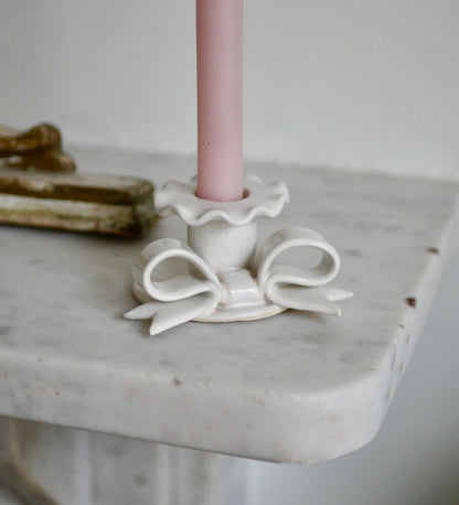 Ceramic Bow Candle Holder- White