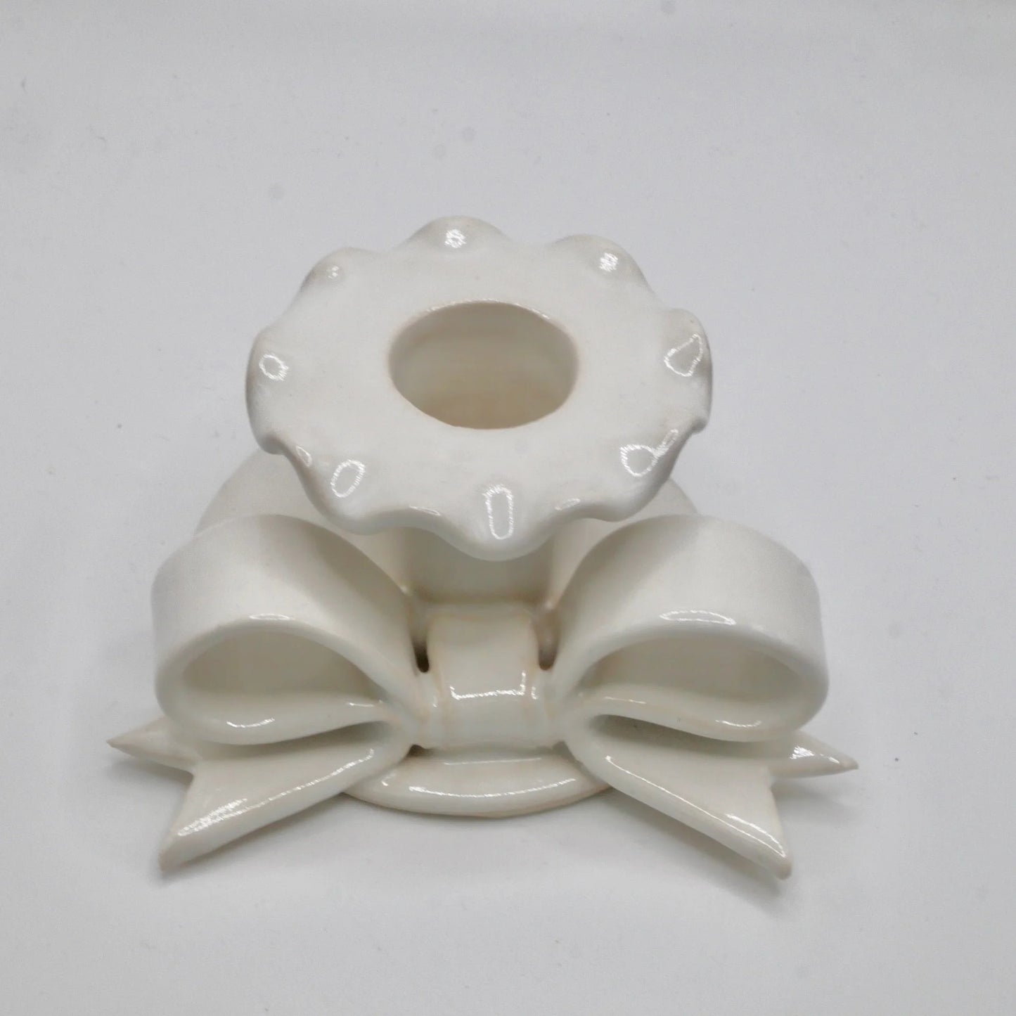 Ceramic Bow Candle Holder- White