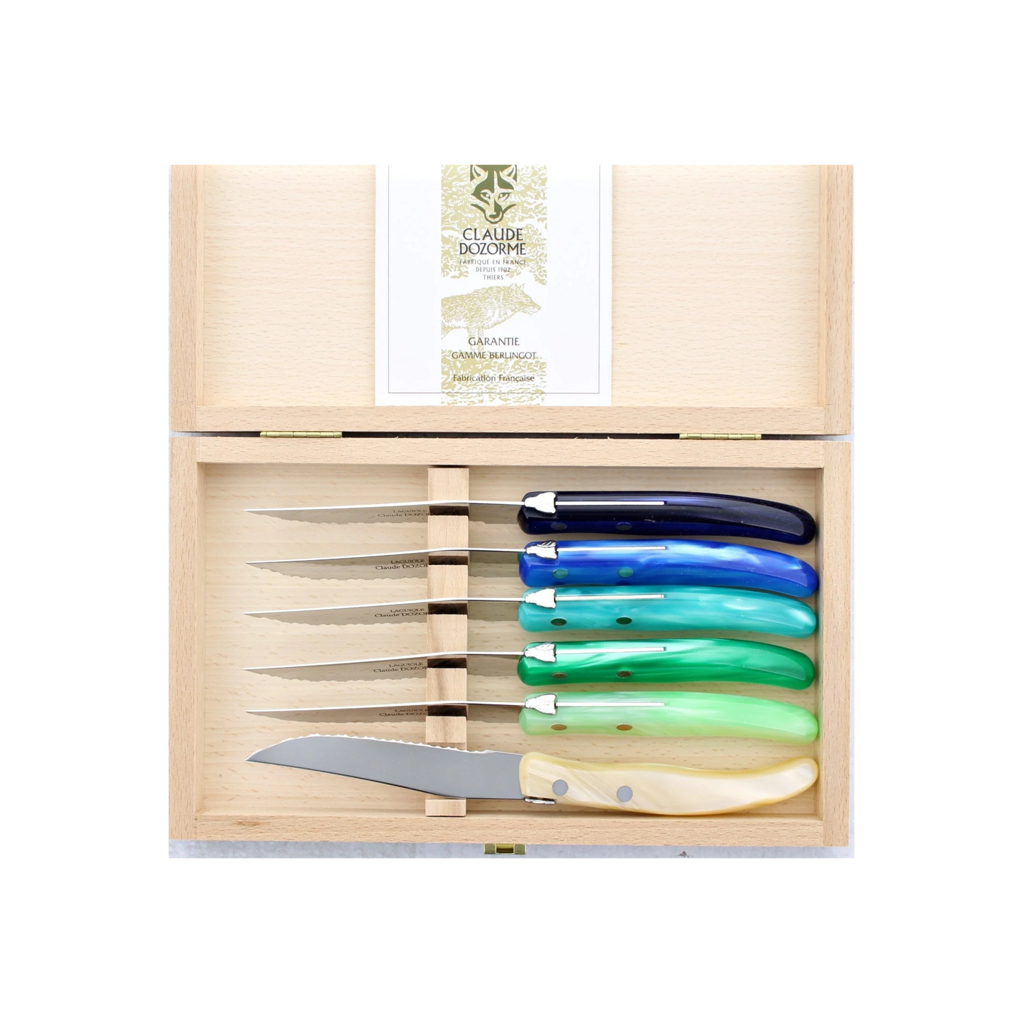 Claude Dozorme Laguiole Steak Knives Set of 6 - Blue-Green