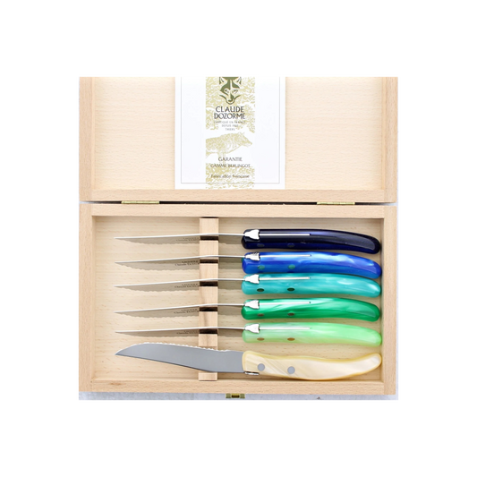 Claude Dozorme Laguiole Steak Knives Set of 6 - Blue-Green