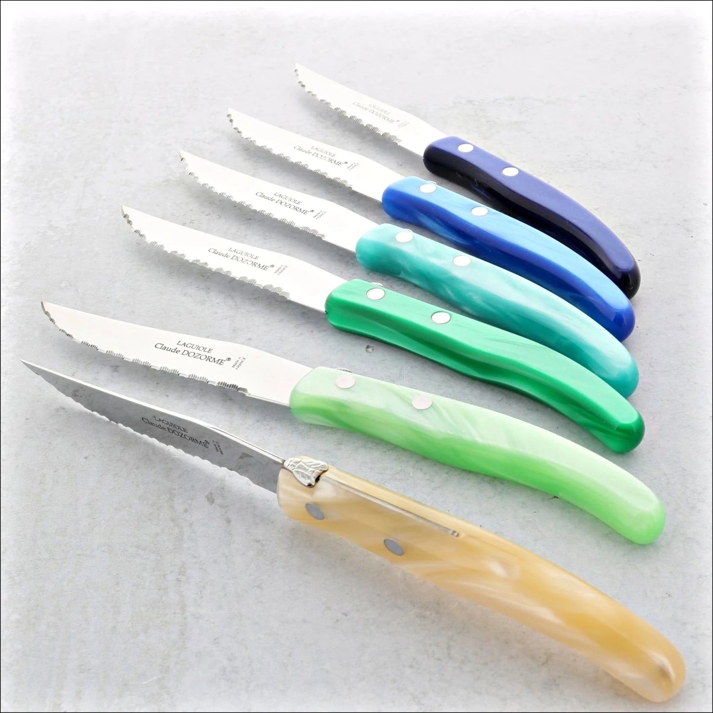 Claude Dozorme Laguiole Steak Knives Set of 6 - Blue-Green