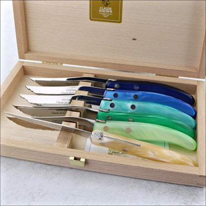 Claude Dozorme Laguiole Steak Knives Set of 6 - Blue-Green