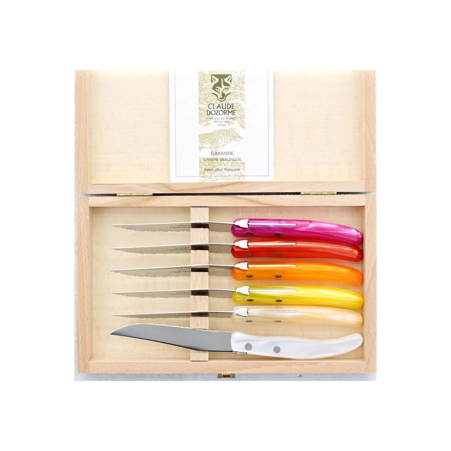 Claude Dozorme Laguiole Steak Knives Set of 6 - Pink - Orange