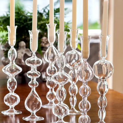 Clear Glass Candlestick with Flat Ball