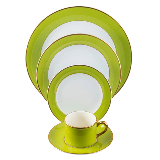 ColorSheen Apple Green Gold Ultra-White 5 Piece Place Setting