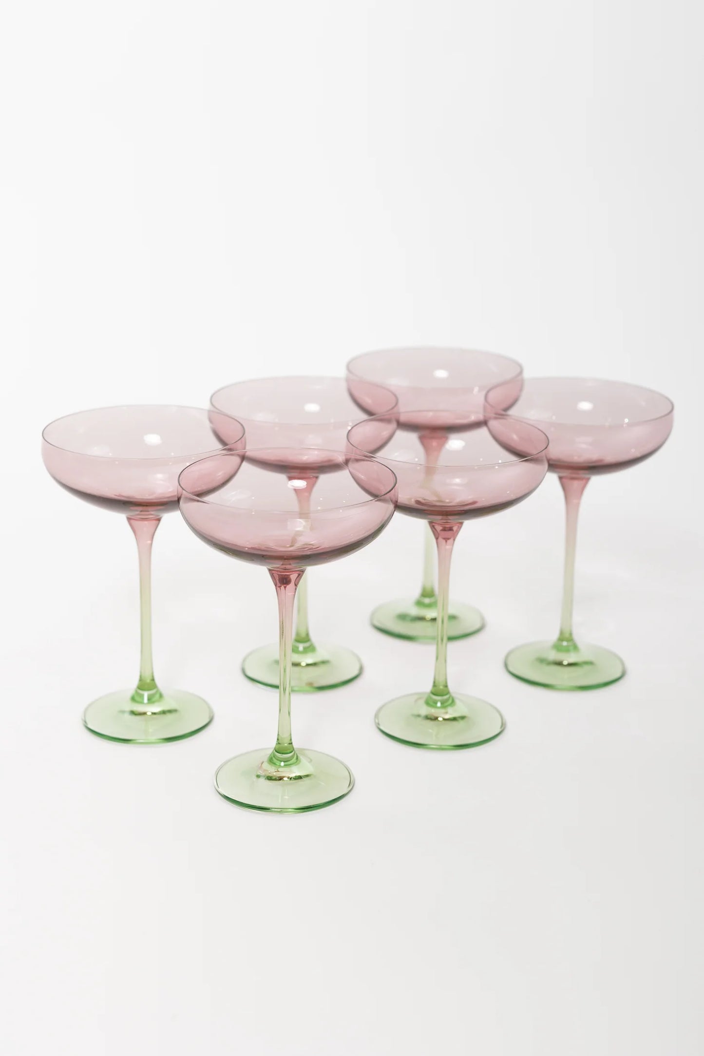 Colored Champagne Coupe - Rose and Mint Green Set of 6