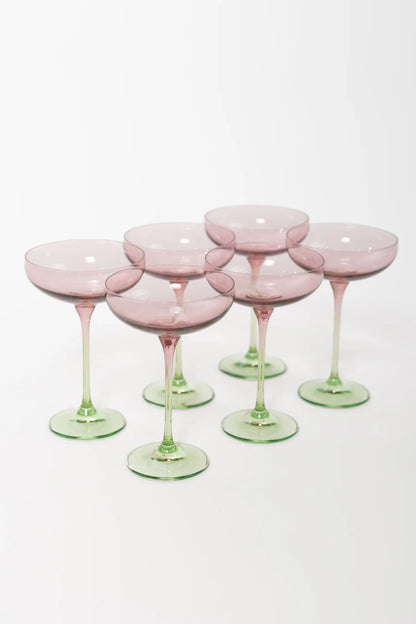 Colored Champagne Coupe - Rose and Mint Green Set of 6