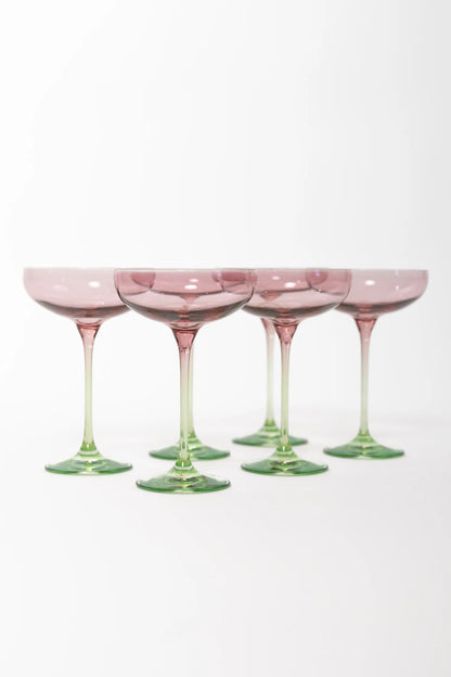 Colored Champagne Coupe - Rose and Mint Green Set of 6