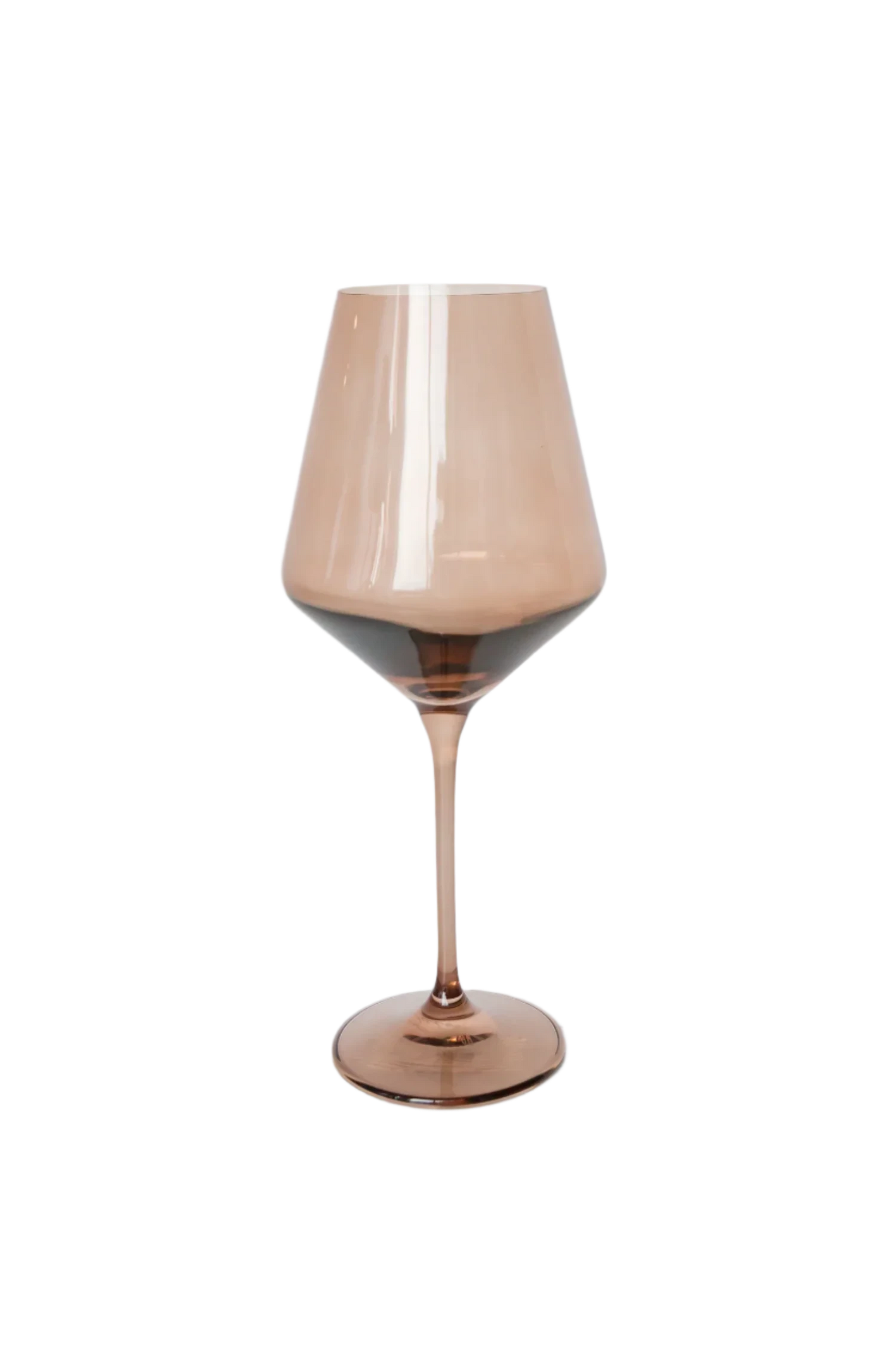 Amber smoke-colored wine stemware, hand-blown by Polish artisans. Each glass is 9.5 inches tall, holds 16.5 ounces, and comes in a set of 6. Lead, cadmium, and BPA-free for safe use.